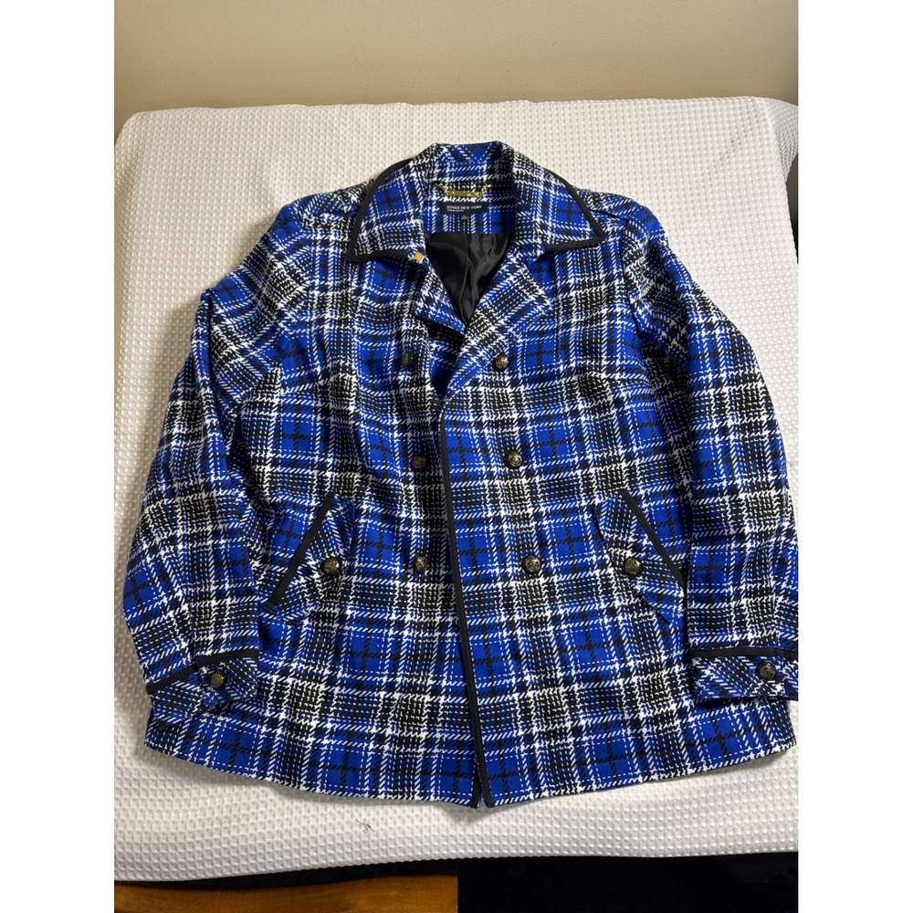 Jones New York Jacket Womens XL Blue Plaid Gold Button